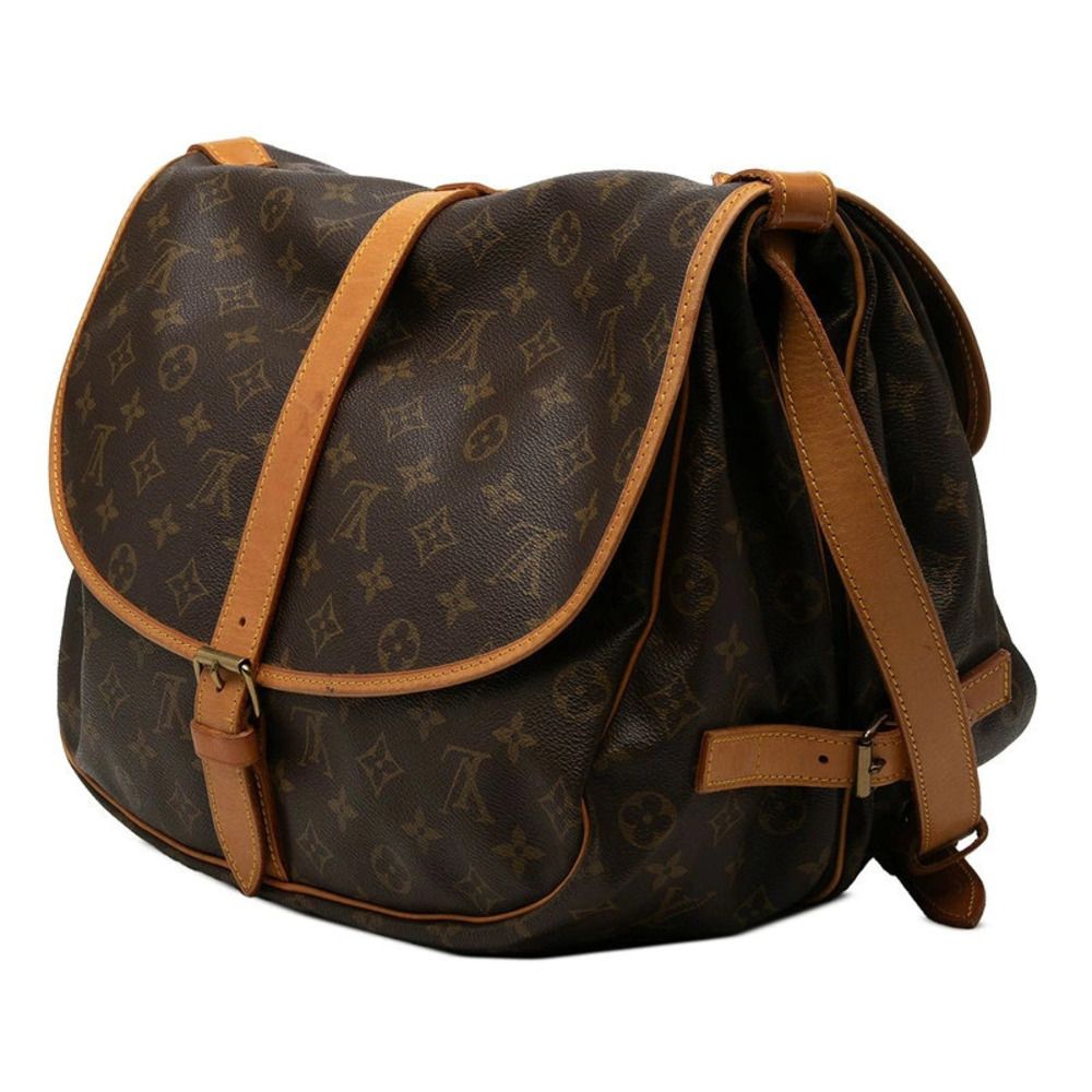 Louis Vuitton Shoulder Bag Leather Crossbody Saumur Monogram Brown